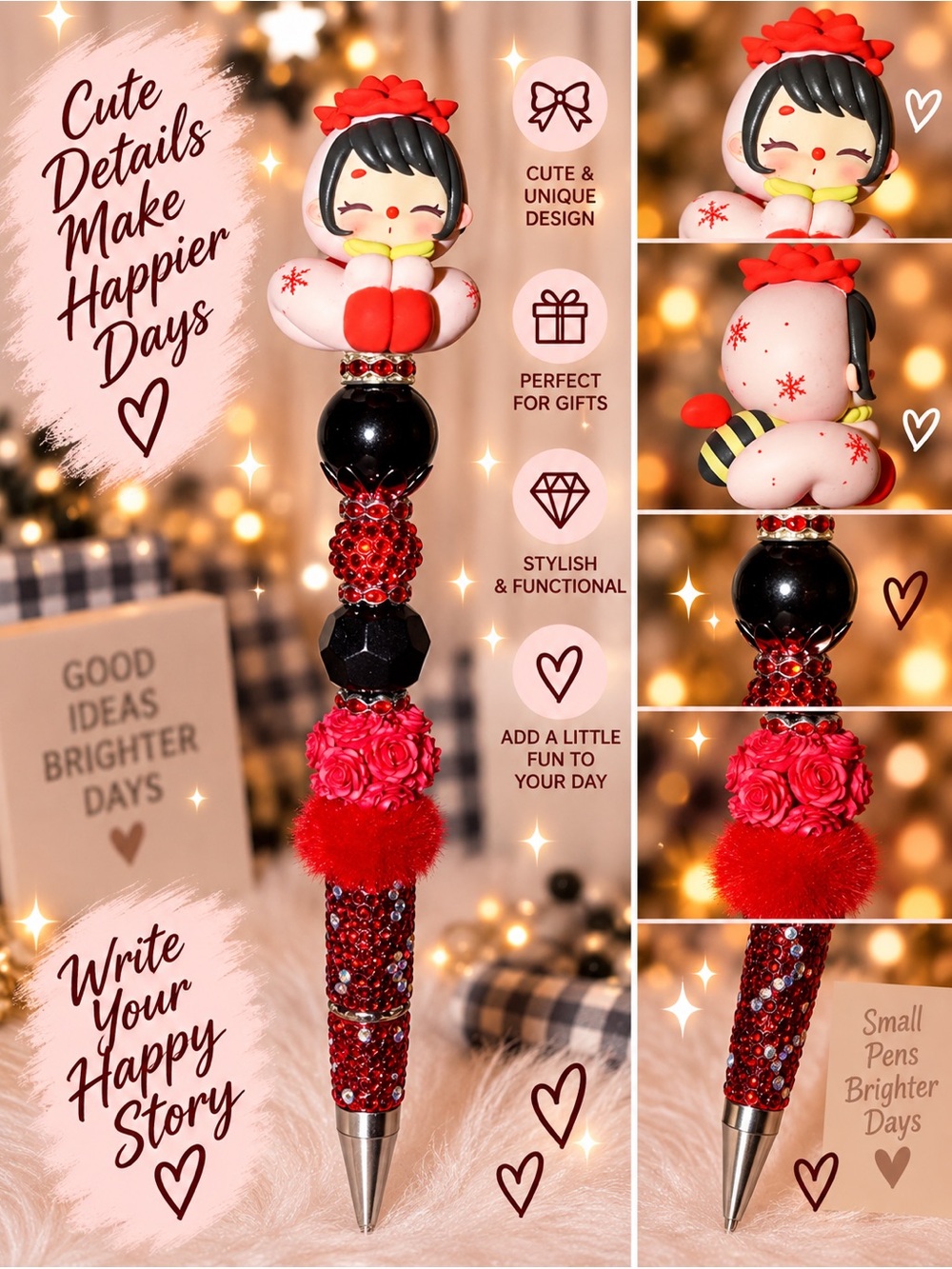 Red Kokeshi Doll Ballpoint Pen - custom pen